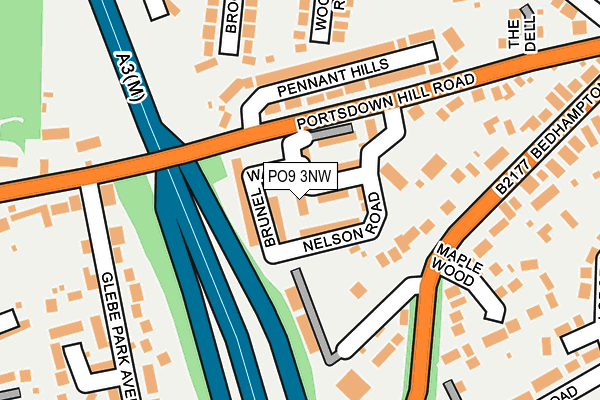 PO9 3NW map - OS OpenMap – Local (Ordnance Survey)