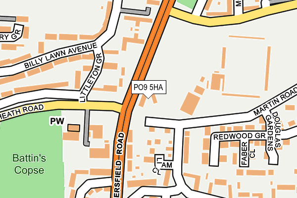 PO9 5HA map - OS OpenMap – Local (Ordnance Survey)