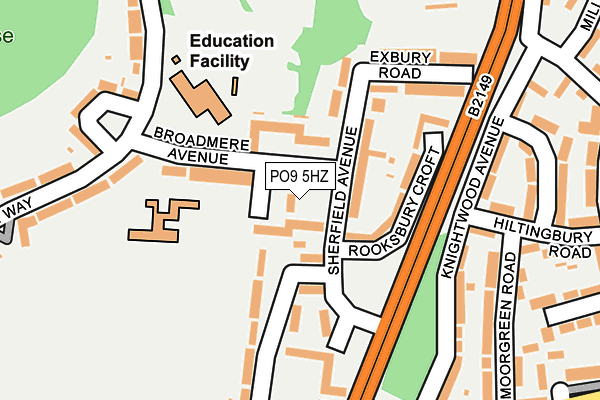 PO9 5HZ map - OS OpenMap – Local (Ordnance Survey)