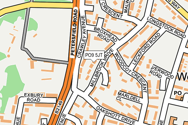 PO9 5JT map - OS OpenMap – Local (Ordnance Survey)