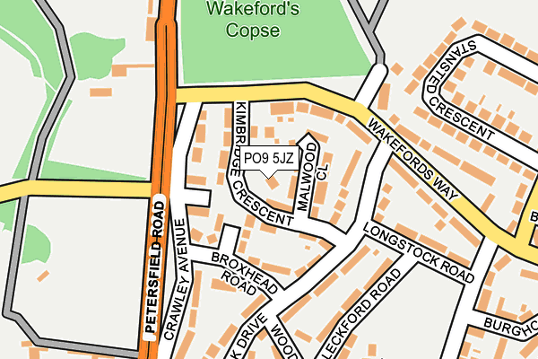 PO9 5JZ map - OS OpenMap – Local (Ordnance Survey)