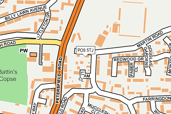 PO9 5TJ map - OS OpenMap – Local (Ordnance Survey)