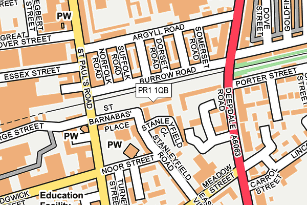 PR1 1QB map - OS OpenMap – Local (Ordnance Survey)