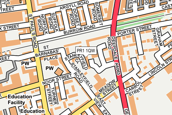 PR1 1QW map - OS OpenMap – Local (Ordnance Survey)