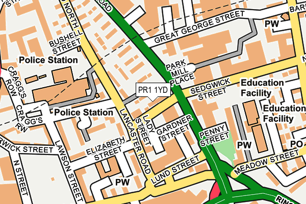 PR1 1YD map - OS OpenMap – Local (Ordnance Survey)