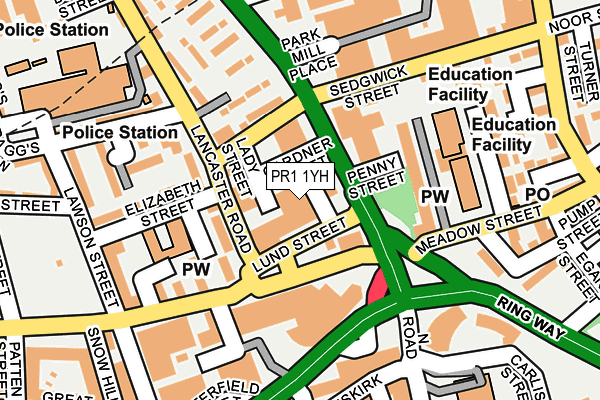 PR1 1YH map - OS OpenMap – Local (Ordnance Survey)
