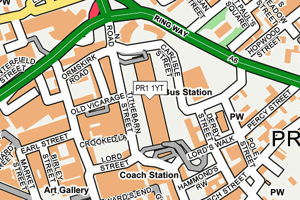 PR1 1YT map - OS OpenMap – Local (Ordnance Survey)