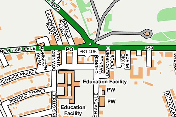 PR1 4UB map - OS OpenMap – Local (Ordnance Survey)