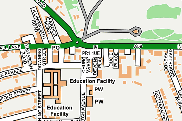 PR1 4UE map - OS OpenMap – Local (Ordnance Survey)