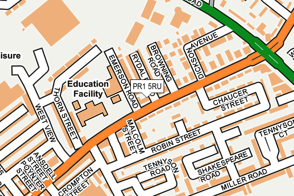 PR1 5RU map - OS OpenMap – Local (Ordnance Survey)