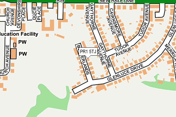 PR1 5TJ map - OS OpenMap – Local (Ordnance Survey)