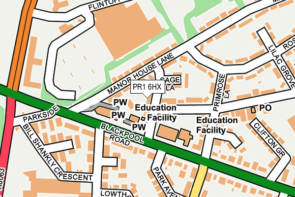 PR1 6HX map - OS OpenMap – Local (Ordnance Survey)