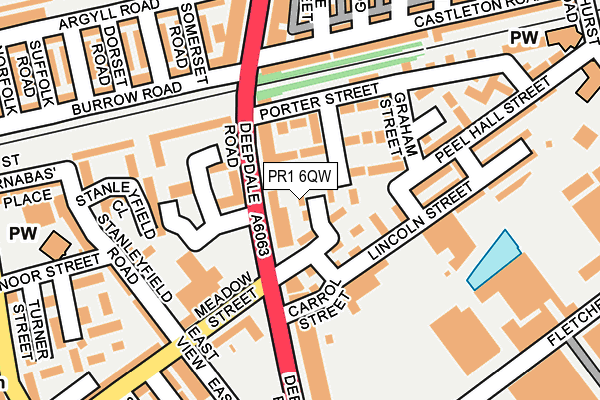 PR1 6QW map - OS OpenMap – Local (Ordnance Survey)