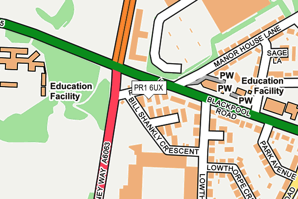 PR1 6UX map - OS OpenMap – Local (Ordnance Survey)