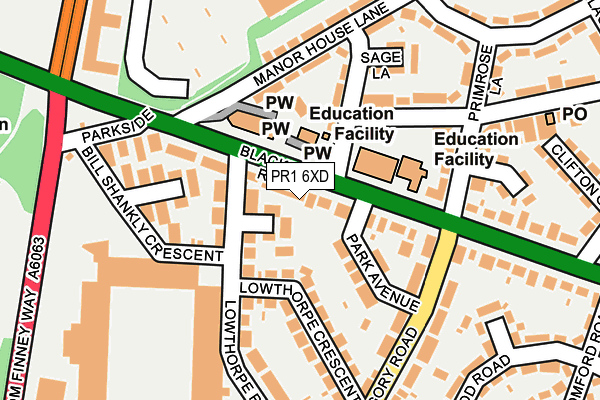 PR1 6XD map - OS OpenMap – Local (Ordnance Survey)