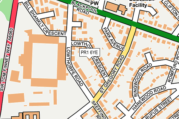 PR1 6YE map - OS OpenMap – Local (Ordnance Survey)