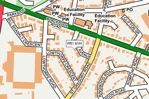 PR1 6YH map - OS OpenMap – Local (Ordnance Survey)