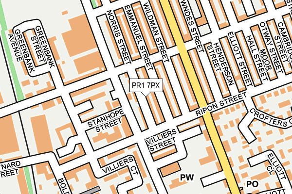 PR1 7PX map - OS OpenMap – Local (Ordnance Survey)