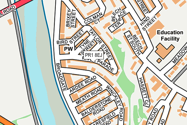 PR1 8EJ map - OS OpenMap – Local (Ordnance Survey)