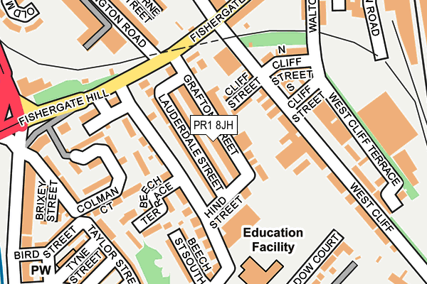 PR1 8JH map - OS OpenMap – Local (Ordnance Survey)