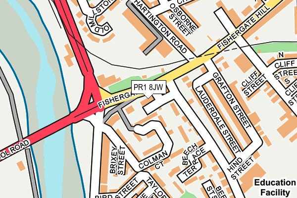 PR1 8JW map - OS OpenMap – Local (Ordnance Survey)