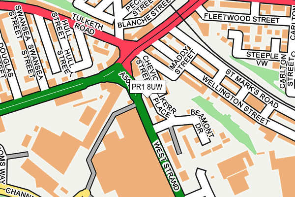 PR1 8UW map - OS OpenMap – Local (Ordnance Survey)
