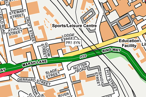 PR1 8YN map - OS OpenMap – Local (Ordnance Survey)