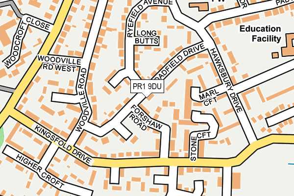 PR1 9DU map - OS OpenMap – Local (Ordnance Survey)