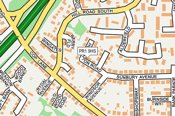 PR1 9HS map - OS OpenMap – Local (Ordnance Survey)