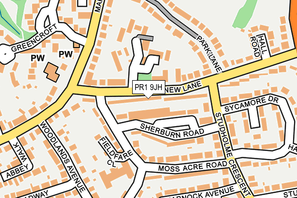 PR1 9JH map - OS OpenMap – Local (Ordnance Survey)