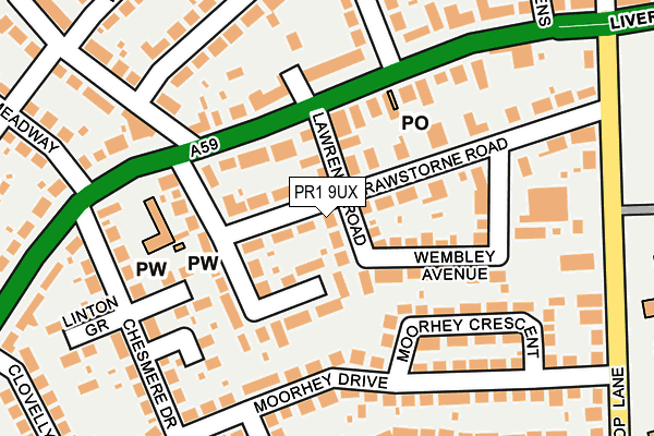 PR1 9UX map - OS OpenMap – Local (Ordnance Survey)