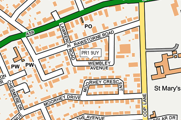 PR1 9UY map - OS OpenMap – Local (Ordnance Survey)