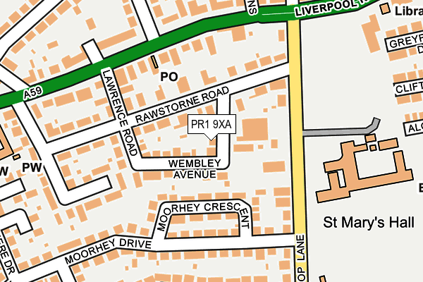 PR1 9XA map - OS OpenMap – Local (Ordnance Survey)