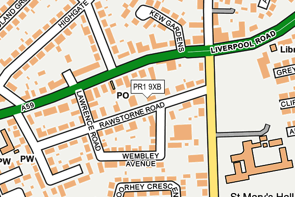 PR1 9XB map - OS OpenMap – Local (Ordnance Survey)