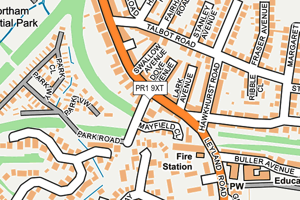 PR1 9XT map - OS OpenMap – Local (Ordnance Survey)