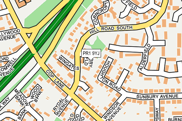 PR1 9YJ map - OS OpenMap – Local (Ordnance Survey)