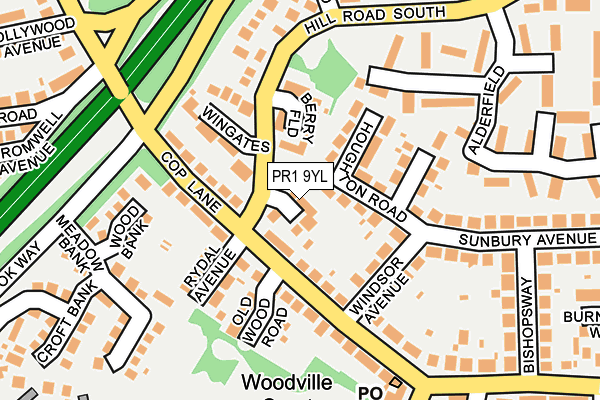 PR1 9YL map - OS OpenMap – Local (Ordnance Survey)