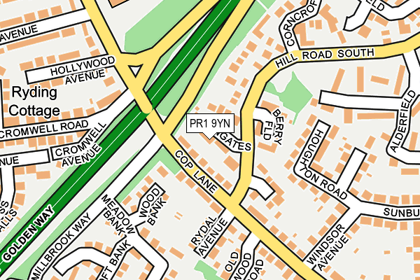 PR1 9YN map - OS OpenMap – Local (Ordnance Survey)