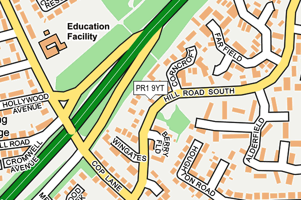 PR1 9YT map - OS OpenMap – Local (Ordnance Survey)