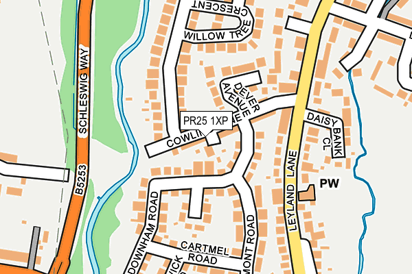 PR25 1XP map - OS OpenMap – Local (Ordnance Survey)