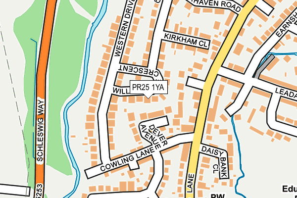 PR25 1YA map - OS OpenMap – Local (Ordnance Survey)