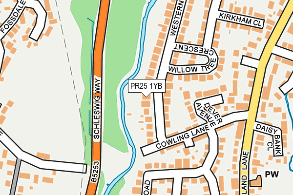 PR25 1YB map - OS OpenMap – Local (Ordnance Survey)