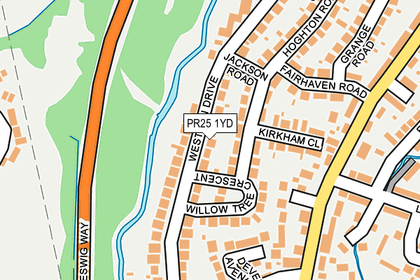 PR25 1YD map - OS OpenMap – Local (Ordnance Survey)