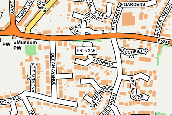 PR25 3AF map - OS OpenMap – Local (Ordnance Survey)