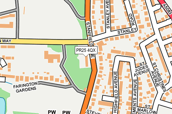 PR25 4QX map - OS OpenMap – Local (Ordnance Survey)