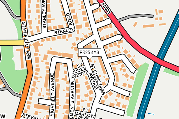 PR25 4YS map - OS OpenMap – Local (Ordnance Survey)