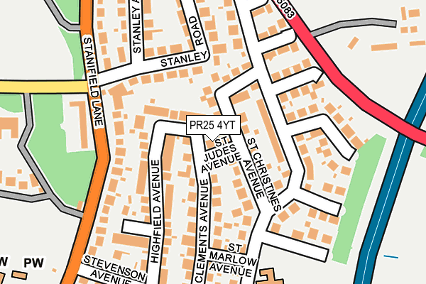PR25 4YT map - OS OpenMap – Local (Ordnance Survey)