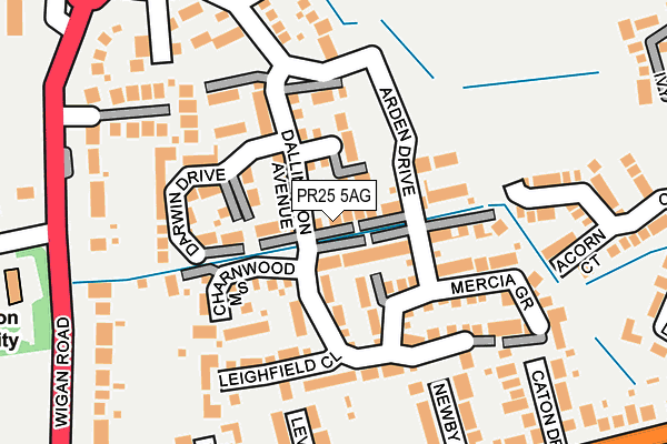 PR25 5AG map - OS OpenMap – Local (Ordnance Survey)