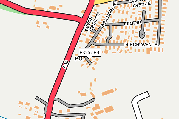 PR25 5PB map - OS OpenMap – Local (Ordnance Survey)