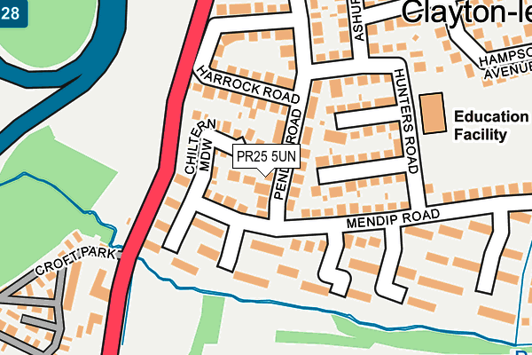 PR25 5UN map - OS OpenMap – Local (Ordnance Survey)
